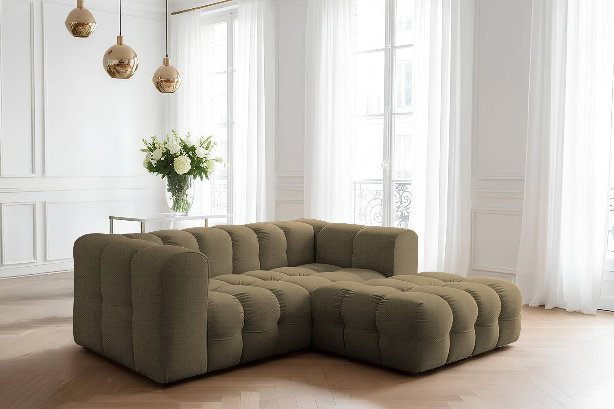 Baloo L-Form Mini Ecksofa Grun Moly 38